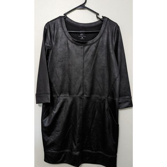 New York & Co Women's Black Faux Leather Look Midi Dress Size Small - Picture 1 of 5